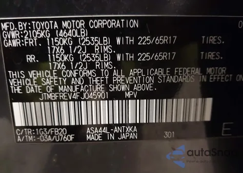 2015 Toyota Rav4 Le from USA, damaged, VIN JTMBFREV4FJ045901